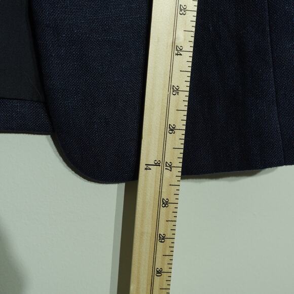 Tahari Womens 100% Linen Shawl Lapel Blazer Jacket Ruched Sleeve Navy Size 4P - Picture 8 of 9